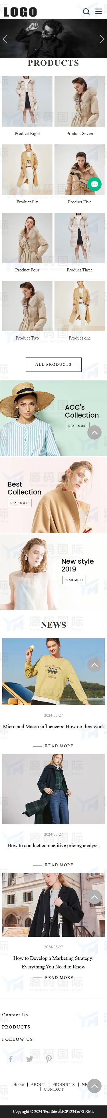 (自适应手机端)响应式服装服饰外贸企业网站模板 移动端