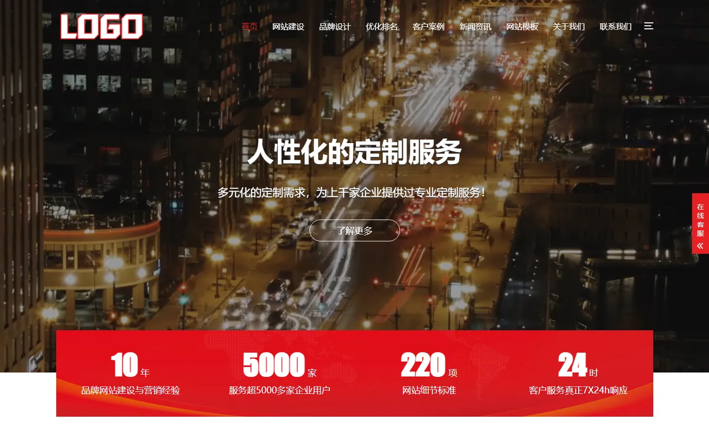 (自适应手机端)红色大气的网络建站公司网站模板