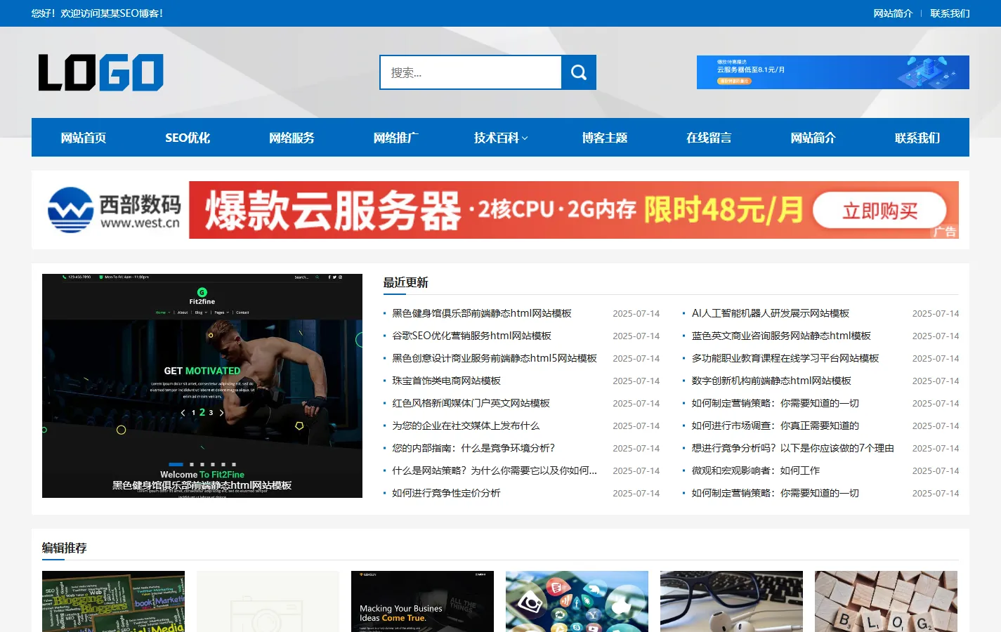 (自适应手机端)网站优化SEO博客类网站模板-带广告位