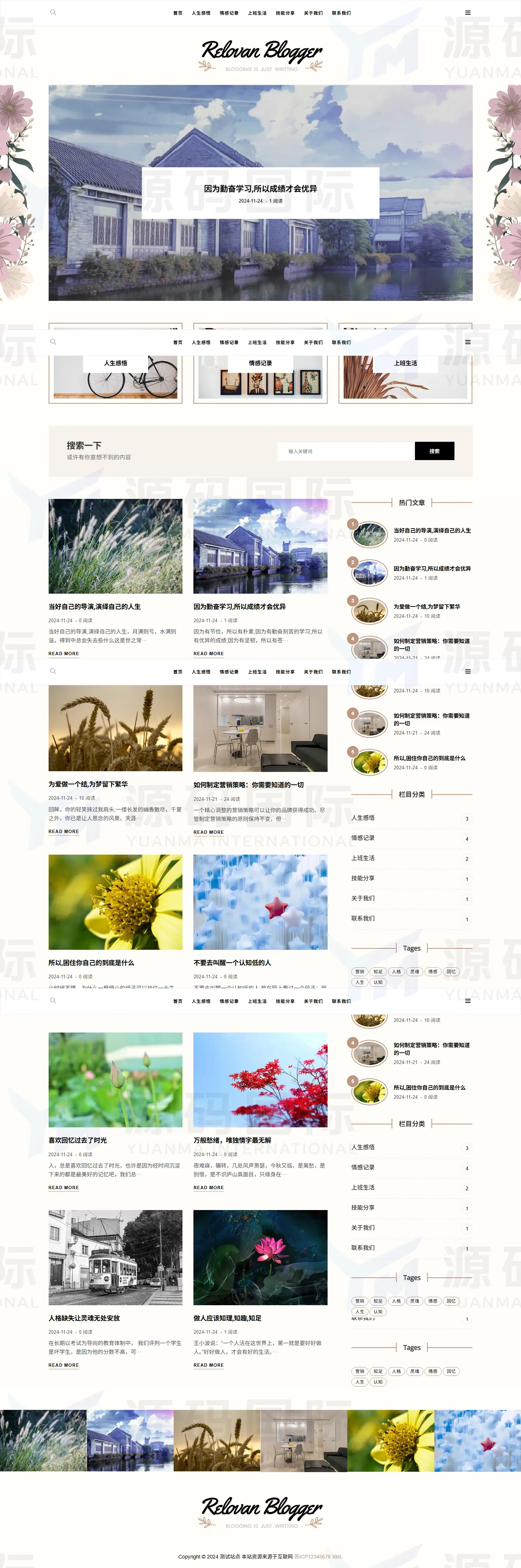 (自适应手机端)响应式个人博客网站pbootcms模板 - 带评论功能 PC 预览