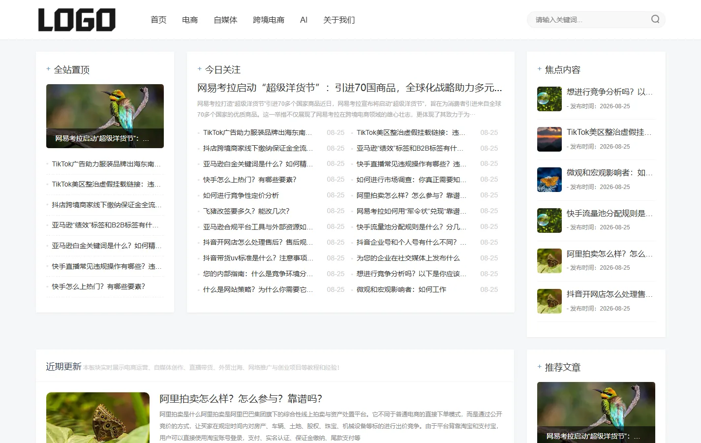 互联网电商博客资讯网站模板